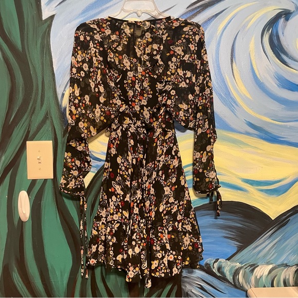 TopShop Black Slip dress with Floral Ruffle Dress - Picture 7 of 12